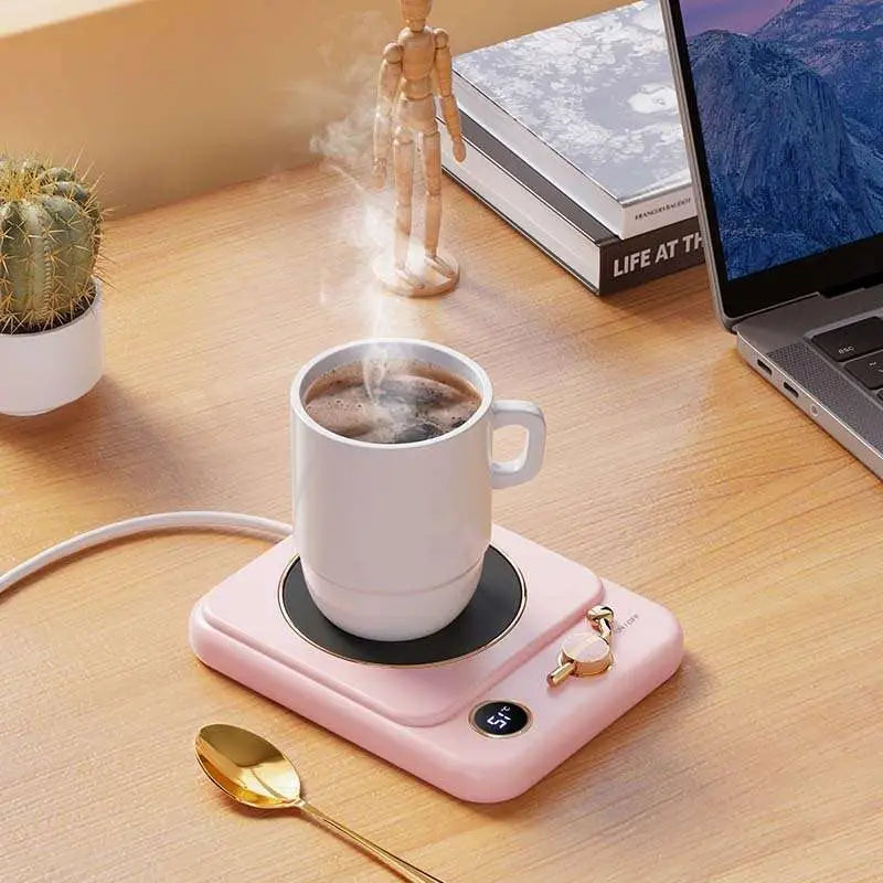 Pink electric milk heating insulation base desktop digital display with black heating pad and gold tone temperature dial