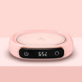 Pink ceramic milk heating insulation base desktop digital cup warmer with digital display showing 65°c and power buttons
