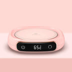 Pink ceramic milk heating insulation base desktop digital cup warmer with digital display showing 65°c and power buttons