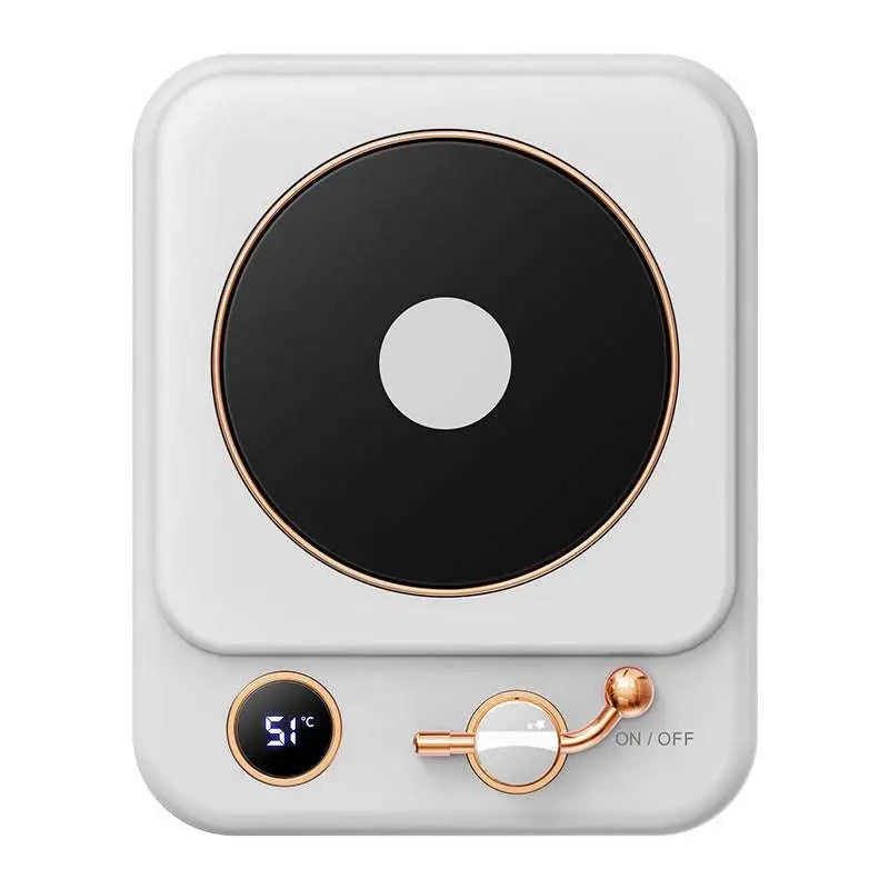 White rectangular electric kettle with rose gold heating insulation base desktop digital display and toggle switch for milk heating insulation