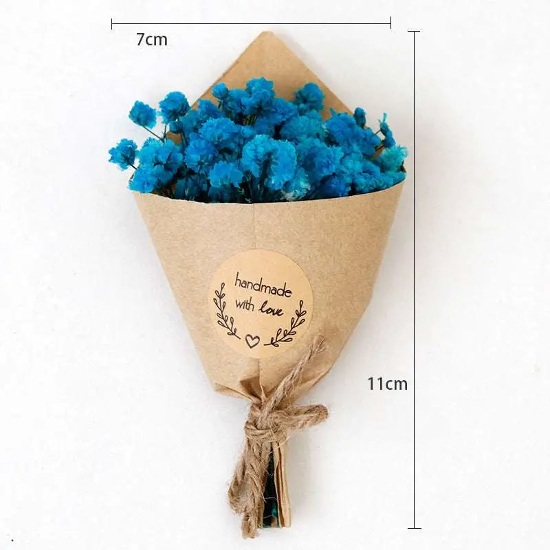 Mini dried flower bouquet gift box featuring colorful dried flower bouquets in brown paper cones tied with twine for home decoration