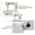 White and peach-colored mini home sewing machine with pink rotary knobs and LED light for efficient home sewing