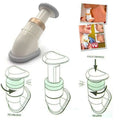 Cream-colored and gray plastic mini neckline slimmer neck exerciser chin massager with a gold accent band
