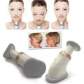 Cream-colored and gray mini neckline slimmer neck exerciser chin massager with gold accent band for contouring