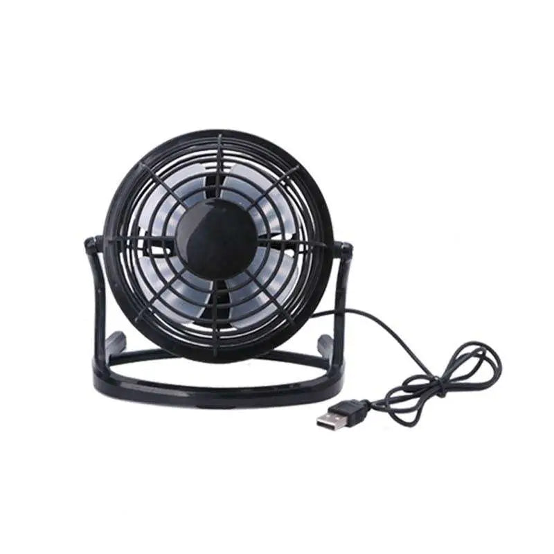 Black and white mini portable usb fan cooler for desktop and laptop with protective grille and adjustable stand