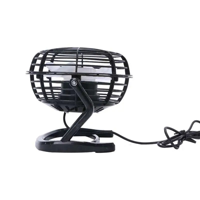 Black metal mini portable usb fan cooler with cage design and clip-on base for desktop and cooling laptop use