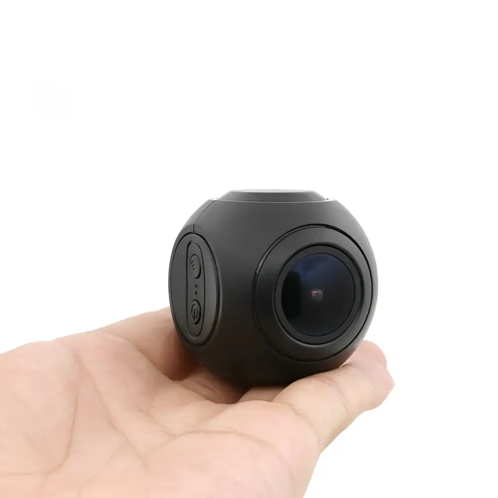 Black spherical mini wifi car dash cam with night vision featuring a prominent lens and side control buttons