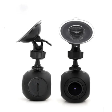 Black spherical mini wifi car dash cam with suction cup mount and adjustable arm featuring night vision