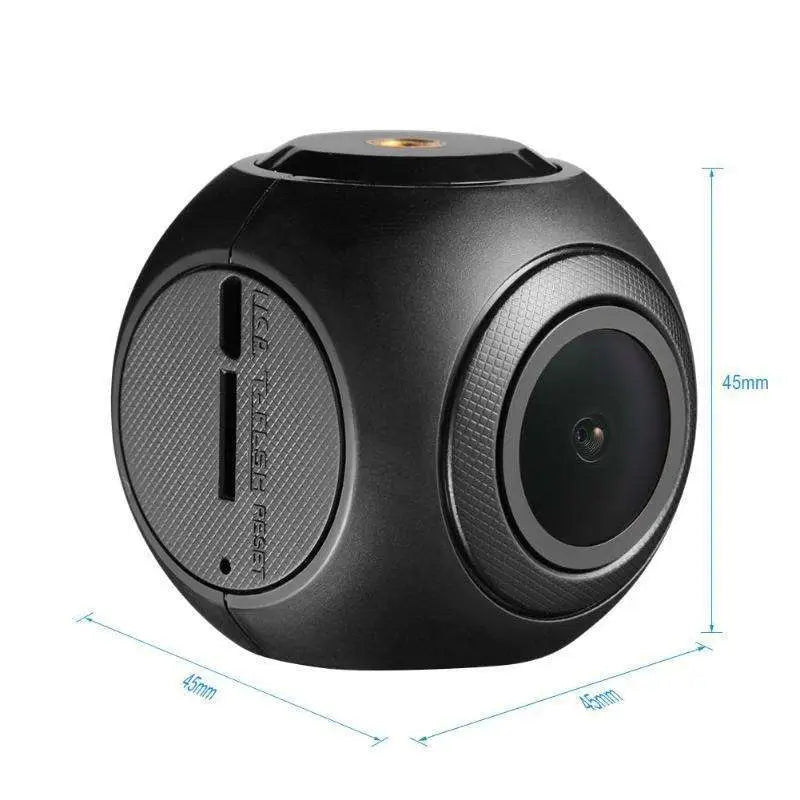 Black spherical mini wifi car dash cam with textured grip and gold mounting screw featuring night vision capabilities