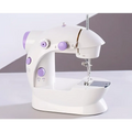 White and lavender miniature household multifunctional sewing machine with purple knobs and sleek modern design