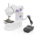 White and purple miniature household multifunctional sewing machine with foot pedal for versatile sewing tasks