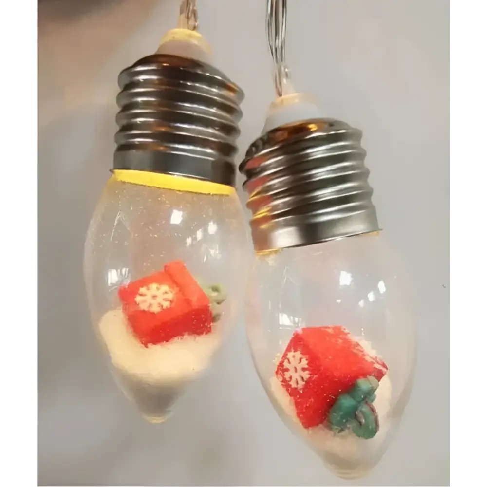 Clear glass light bulb christmas led string lights with miniature scene christmas red gift box and white sand decorative lights