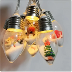 Miniature scene christmas led string decorative lights with clear glass bulbs featuring snow and festive figurines