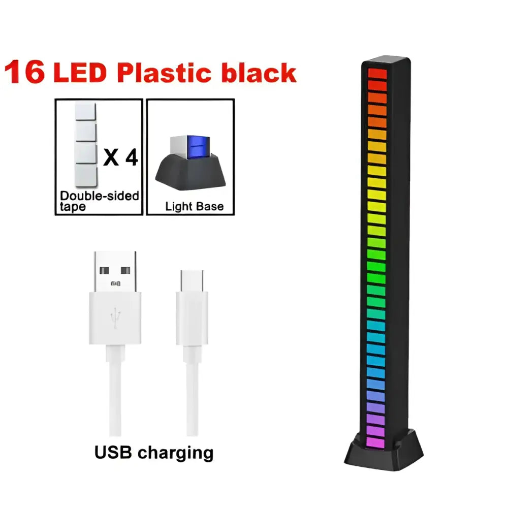 Black plastic minimalist rainbow led soundbar with 16 leds and rainbow led desktop lights vertical bars