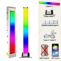 A sleek tall minimalist rainbow led floor lamp with vibrant gradient colors and modern minimalist design for desktop use