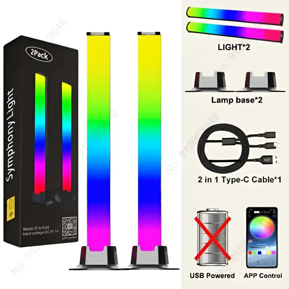 Two sleek minimalist rainbow led desktop lights with vibrant rainbow gradient illumination and modern design