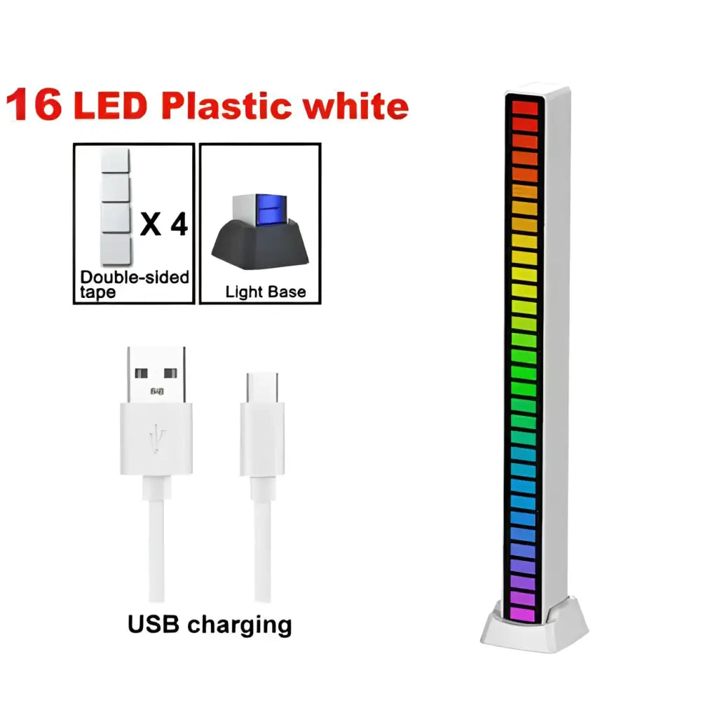 White plastic minimalist rainbow led desktop lights with 16 sound reactive rainbow led bars for ambient lighting