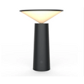 Black cylindrical minimalist touch table lamp usb led with conical beige light diffuser and soft glow