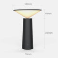 Black cylindrical minimalist touch table lamp usb led with conical beige light diffuser providing soft glow