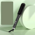 Black care electric straightener with silver accents featuring an ergonomic design from mint green anion hair care electric straightener comb