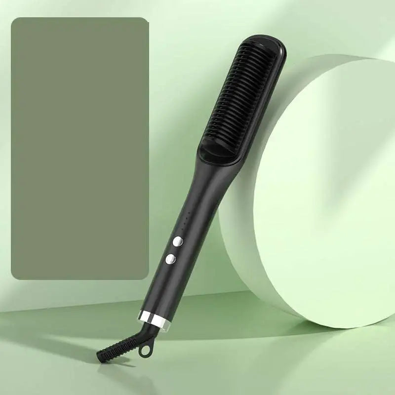 Black care electric straightener with silver accents featuring an ergonomic design from mint green anion hair care electric straightener comb