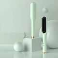 Mint green anion hair care electric straightener comb with black bristles and gold accents for effective hair styling