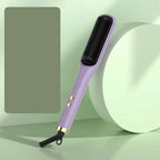 Purple electric straightener comb with black bristles and gold accents for anion hair care electric straightener use