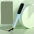Light blue anion hair care electric straightener comb with black bristles and gold accents for effective hair styling