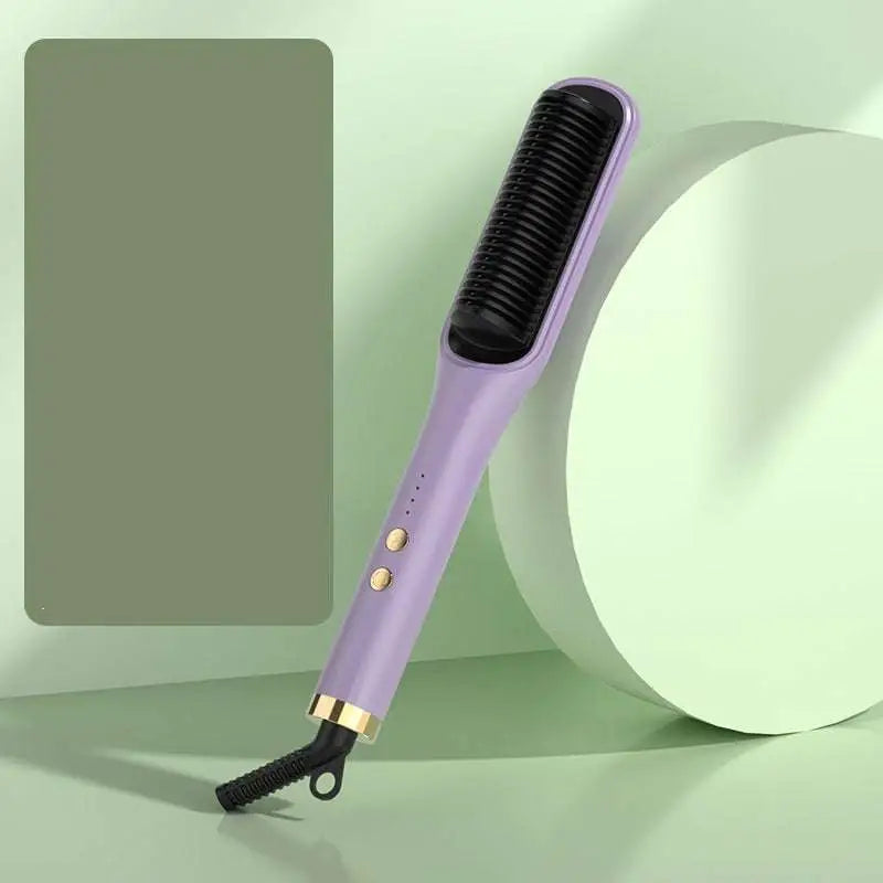 Purple anion hair care electric straightener comb with black bristles and gold accents for effective hair care electric straightener use