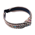 Mint green knotted hair accessories bohemian woven braided headband with beige brown black fabric and colorful gemstone accents