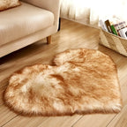 Mint green plush heart shaped living room rug with plush faux fur texture in shades of brown and beige