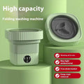 Mint green ribbed compact folding washing machine with a circular control panel for efficient folding washing