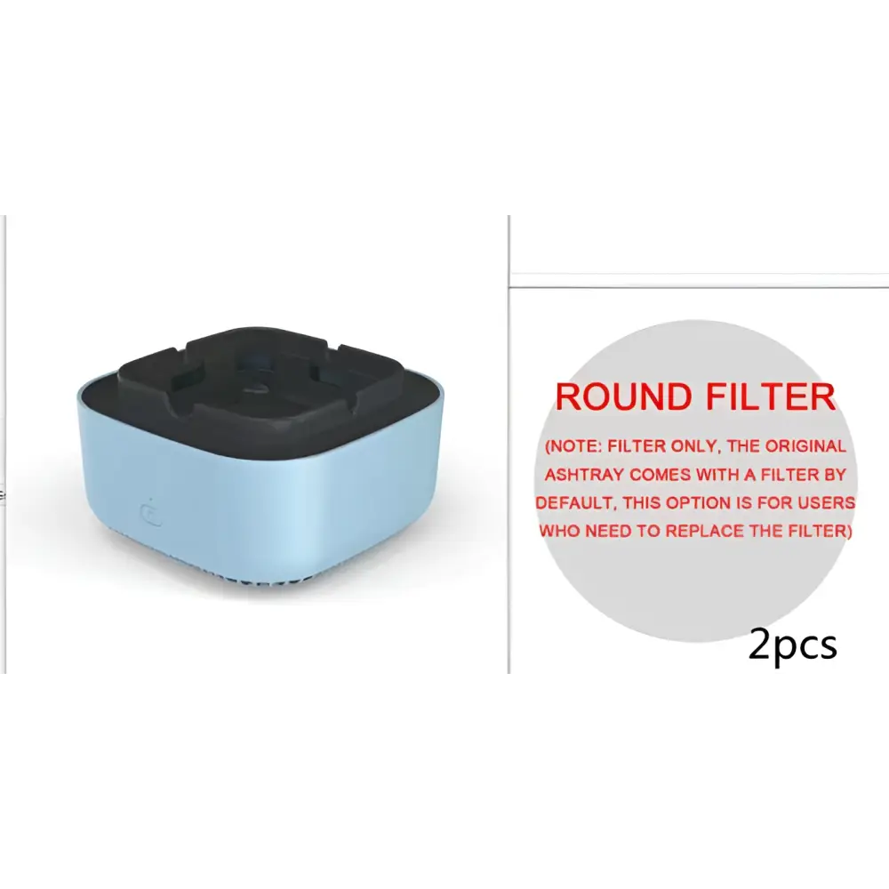 Light blue rectangular air purification ashtray with black top and ventilation slots for green smoke removal