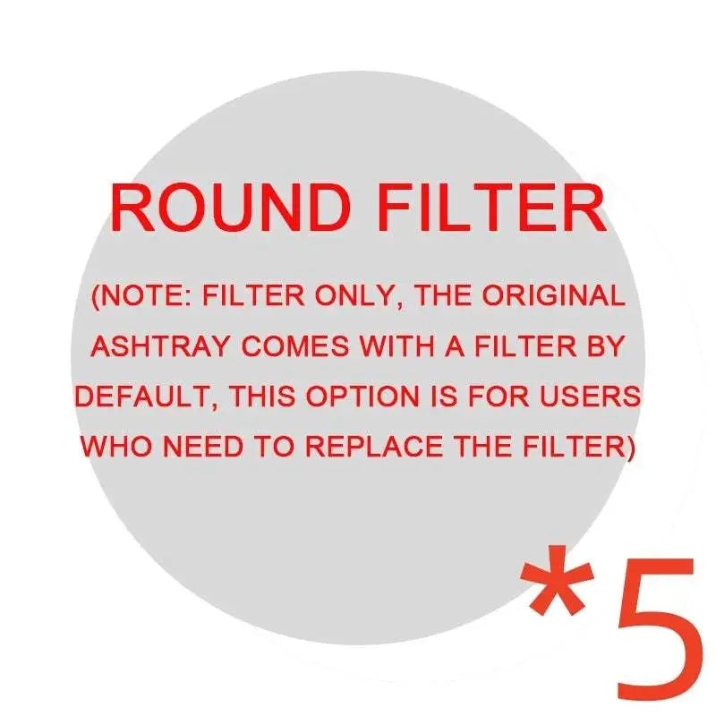 Red text on gray circular back of mint green smoke removal air purification ashtray indicates round filter replacement
