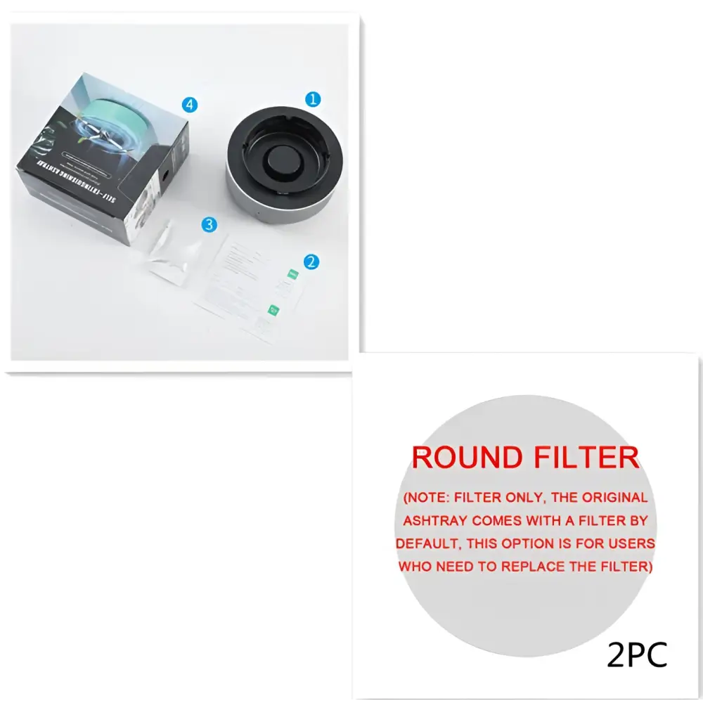 Black and gray circular air purification ashtray with central black insert for green smoke removal and smoke removal air use
