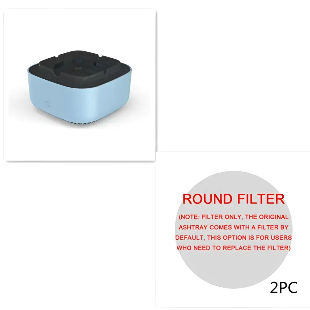 Light blue rectangular air purification ashtray with black top and ventilation slots for green smoke removal air