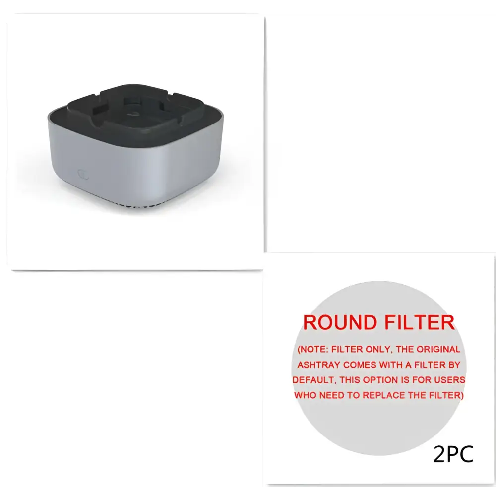 Gray and black air purification ashtray with circular filter compartment for replacement in mint green smoke removal use