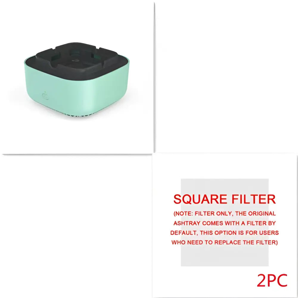 Mint green smoke removal air purification ashtray with black interior and textured base for effective smoke removal