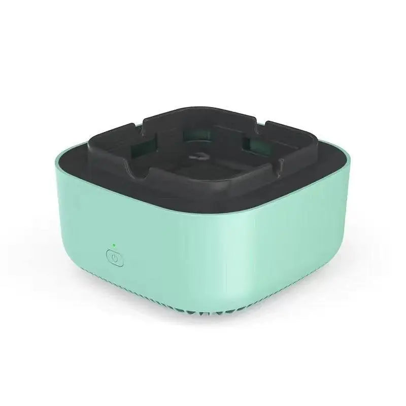 Mint green rectangular air purification ashtray with black plastic top and ventilation slits for green smoke removal
