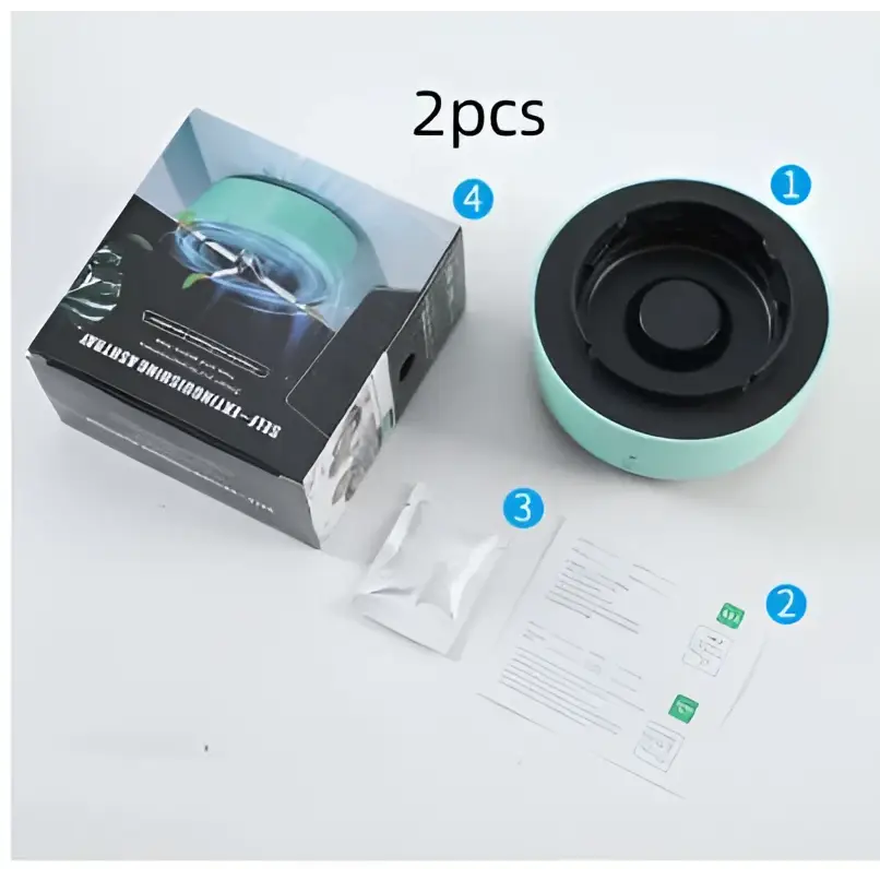 Mint green circular air purification ashtray with black center and rim designed for effective smoke removal air