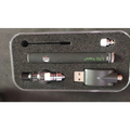 Black ltq vapor vape pen with green lettering and silver accents in foam case as mobile phone repair short circuit detector tool
