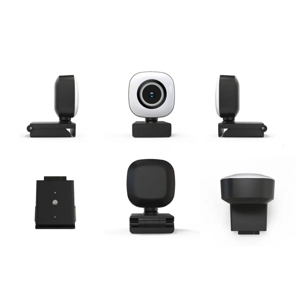 White and black model 4k live broadcast beauty computer camera with circular lens for high-quality streaming