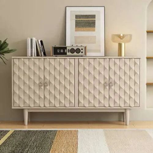 Modern 4 - door Sideboard With Convex Doors And 2 Silver Handles For Living Room, Dining Room, Kitchen - Royalessencelux
