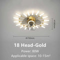 Modern atmosphere household gold-finished ceiling fan with 18 frosted glass arms for a simple bedroom fan lamp