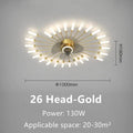 Gold modern atmosphere household ceiling light fixture with 26 slender arms and frosted bulbs for simple bedroom fan lamp
