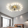 Gold-toned starburst ceiling light with frosted glass bulbs for a modern atmosphere household simple bedroom fan lamp