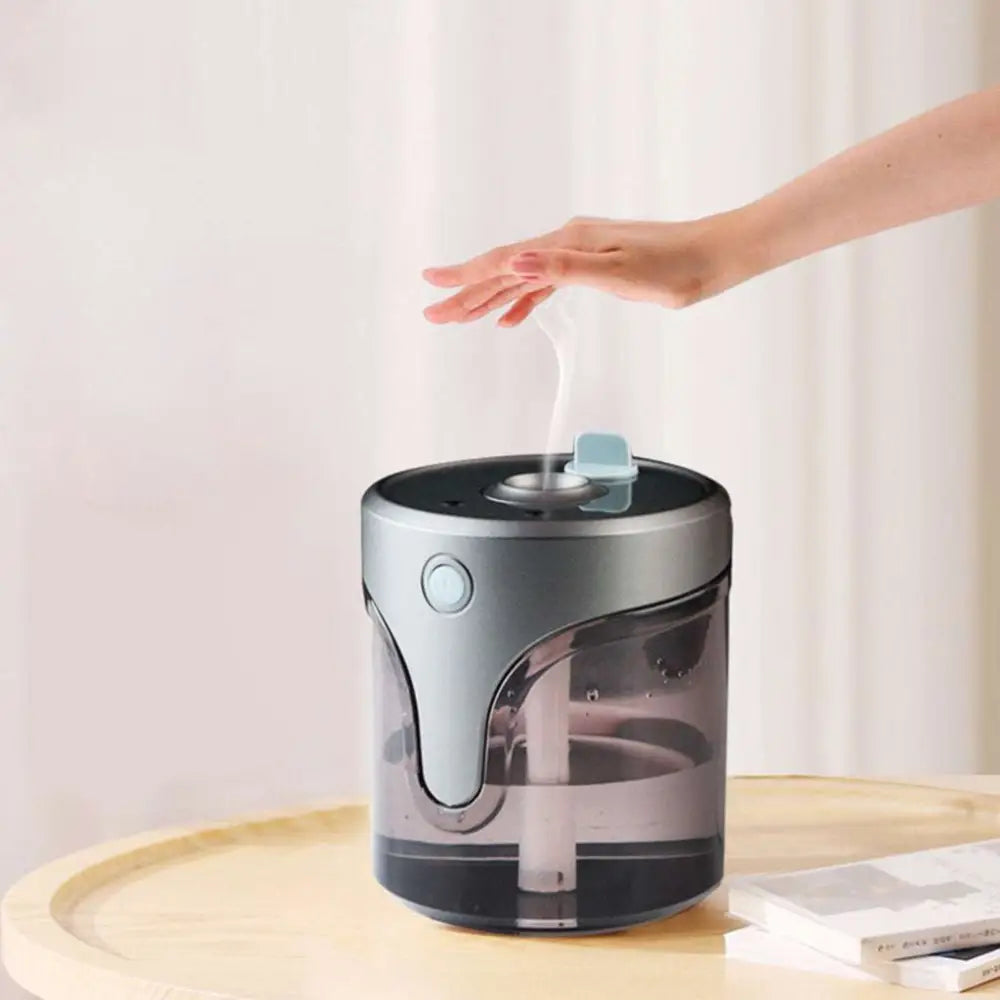 Modern auto alcohol dispenser handsanitizer with a sleek curved cylindrical design in gray and black for touchless hand washing