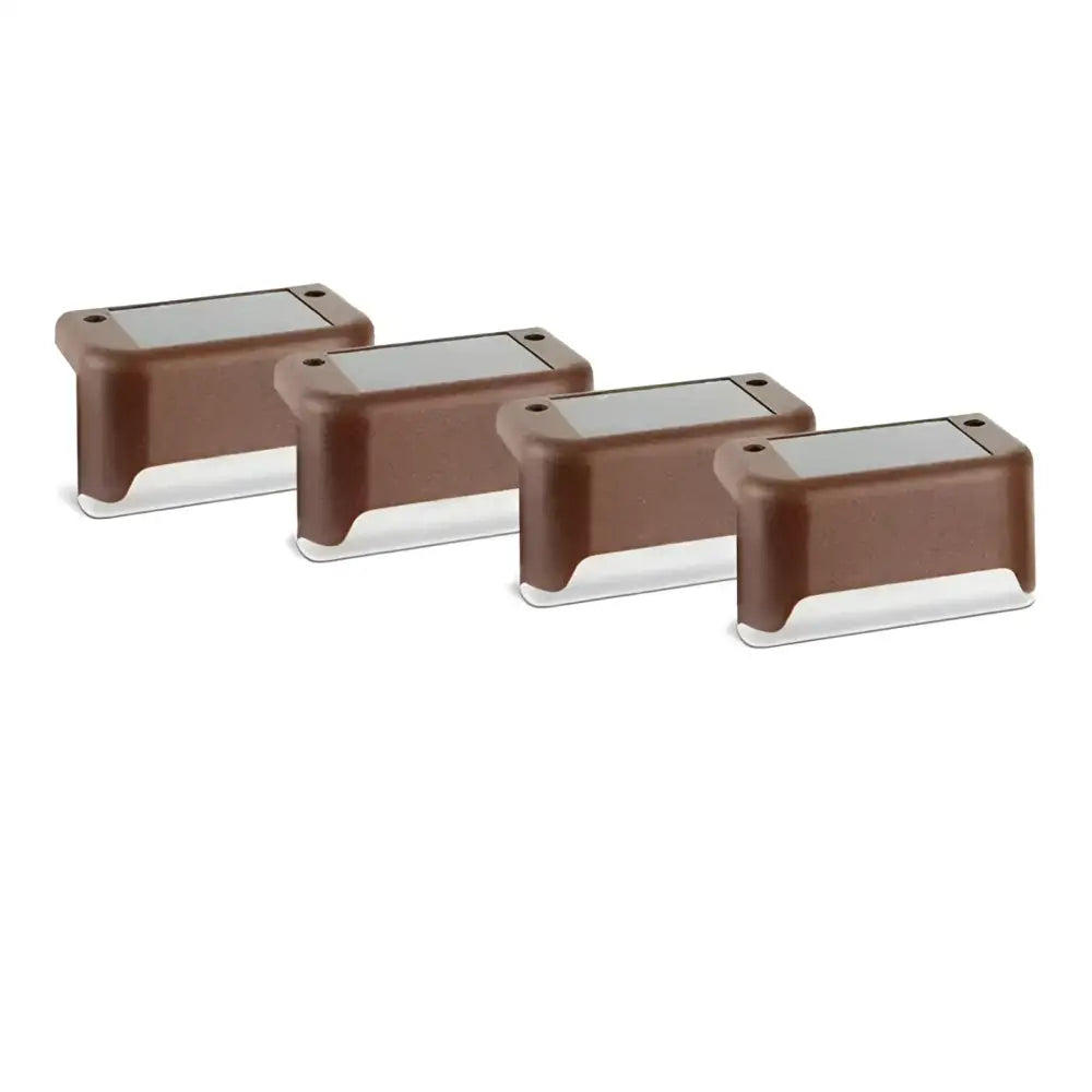 Brown and clear plastic rectangular solar-powered staircase solar lights providing perfect lighting solution with warm yellow tones