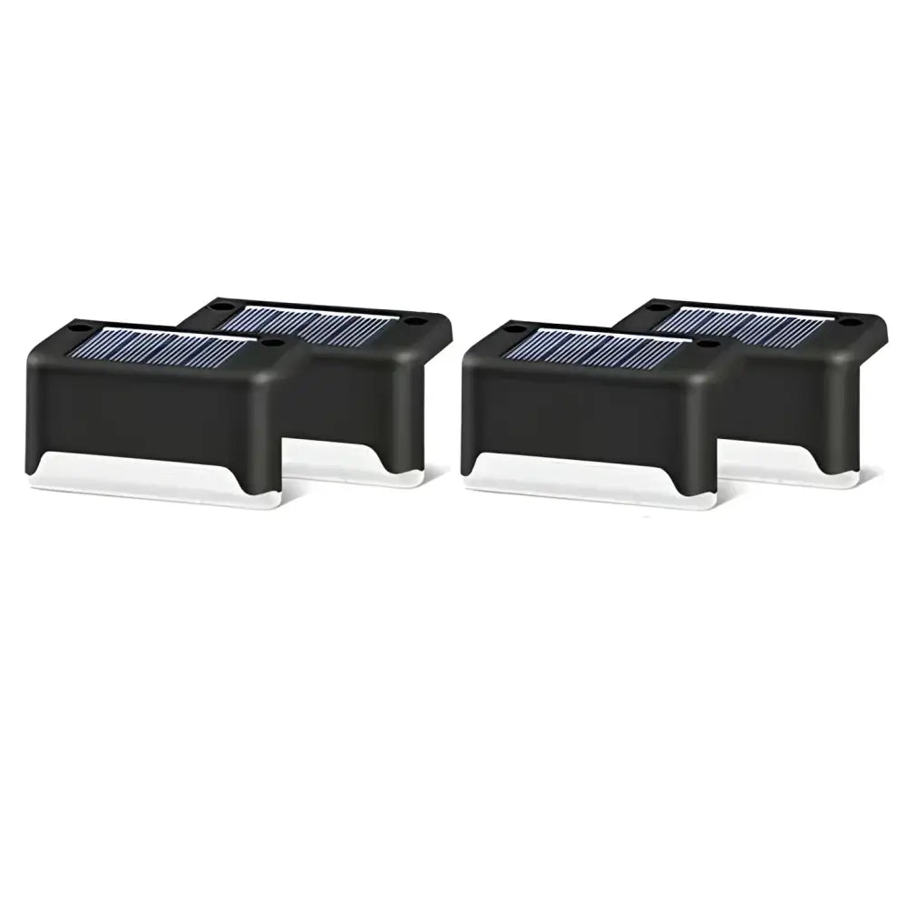 Modern black warm yellow staircase solar lights featuring black and white rectangular steps are perfect lighting solution