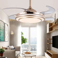 Modern circular eye protection led fan chandelier with spectrum eye protection and brushed gold finish curved blades